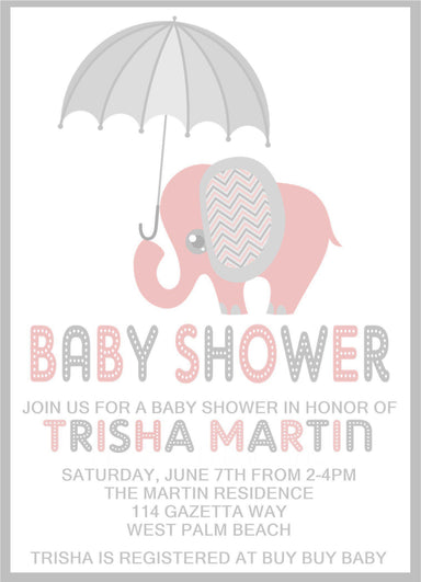 Pink Elephant Baby Shower Invitations