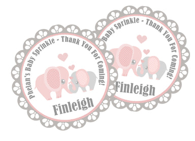 Pink Elephant Baby Shower Stickers