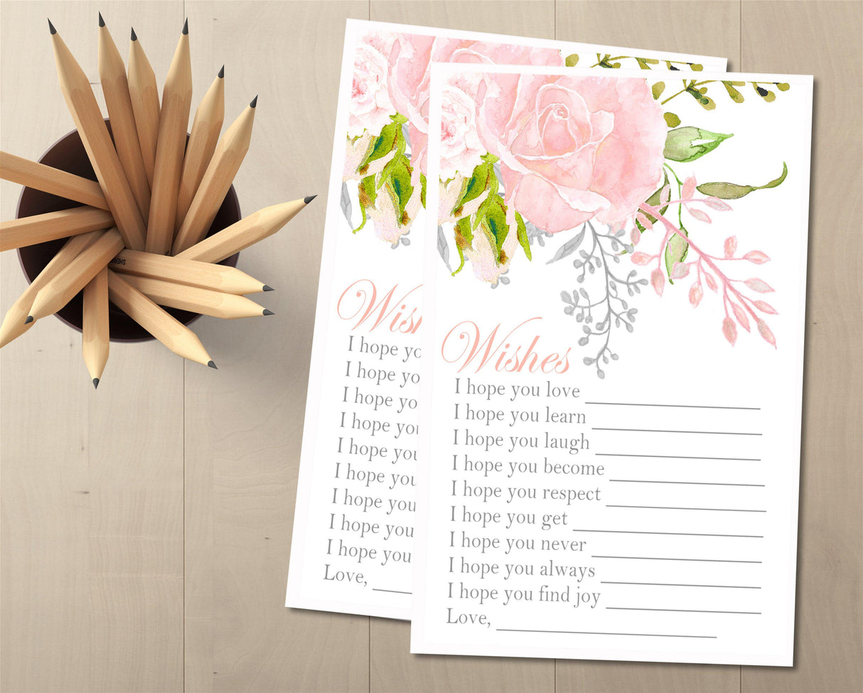 Pink Floral Baby Shower Wish Cards