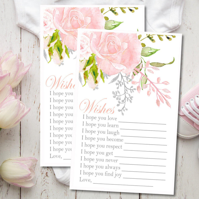 Pink Floral Baby Shower Wish Cards