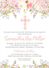 Pink Floral Baptism Invitations