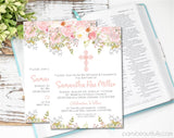 Pink Floral Baptism Invitations