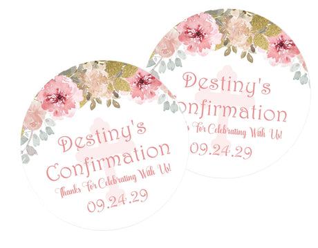 Pink Floral First Communion Stickers Or Favor Tags