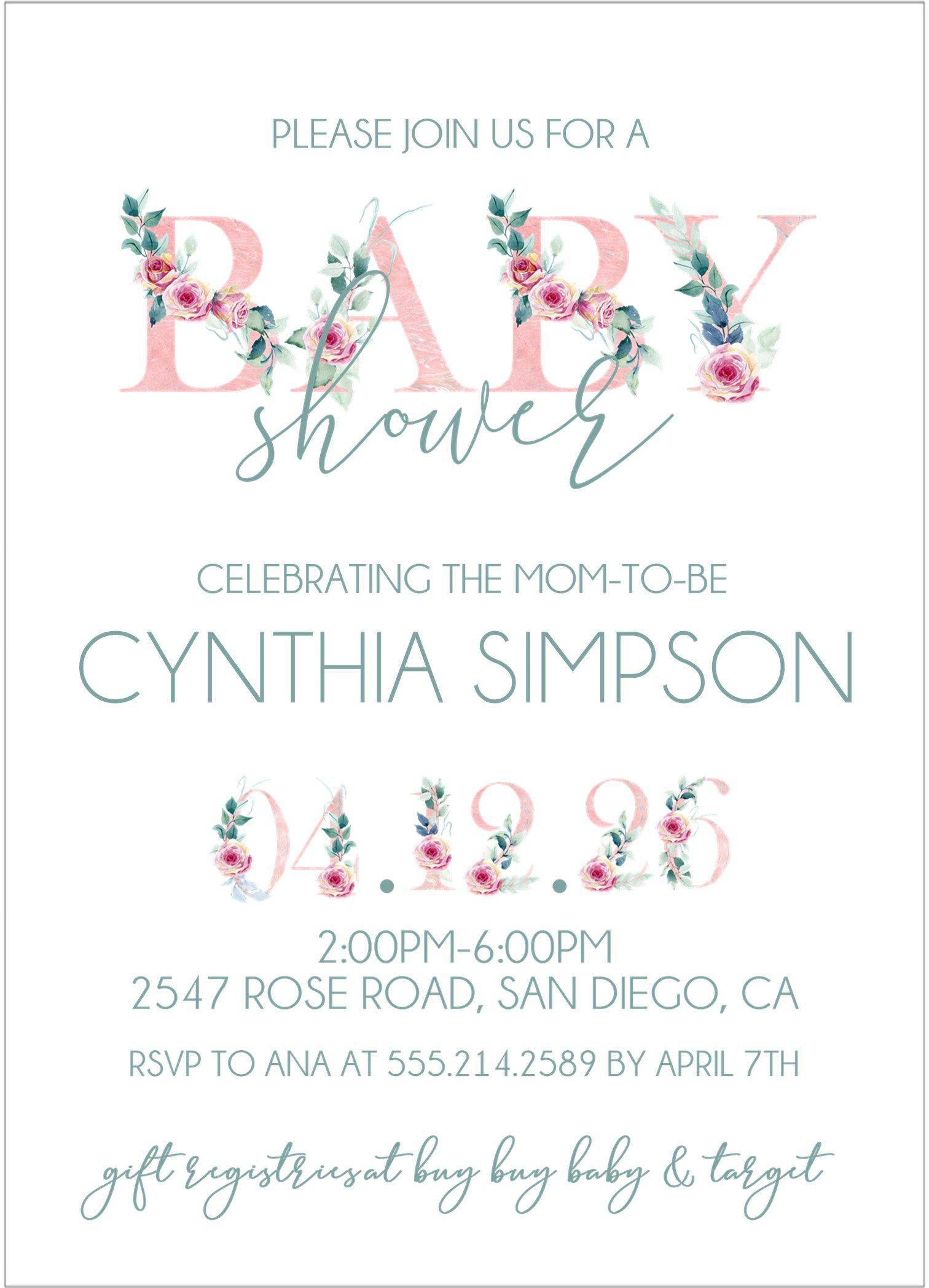 Pink Garden Rose Baby Shower Invitations