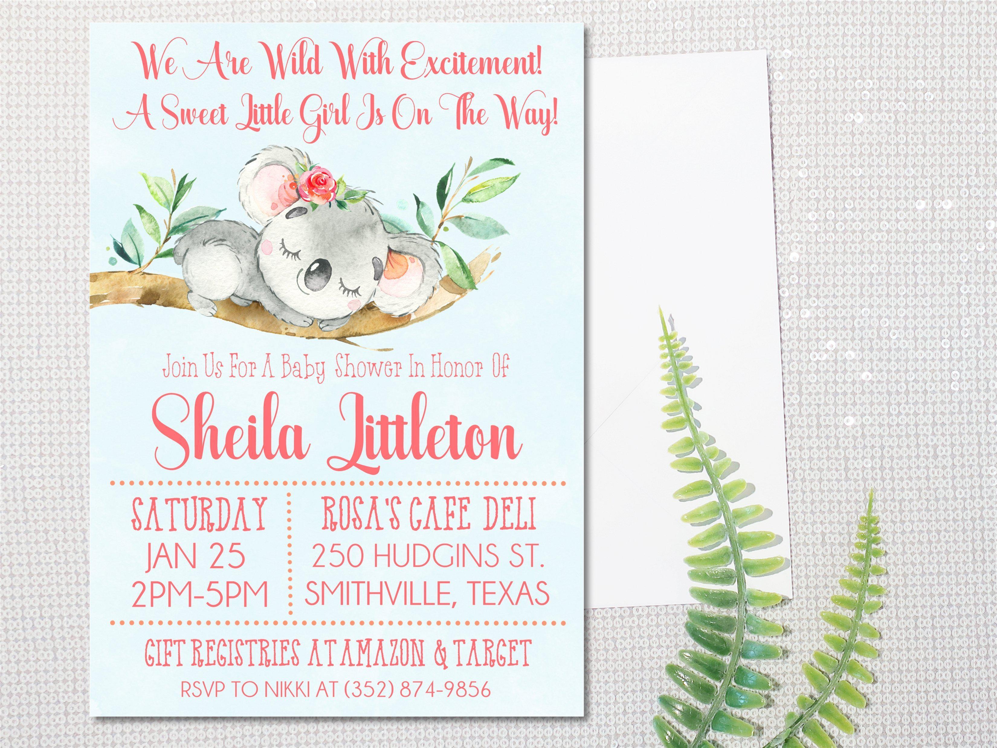 Pink Koala Baby Shower Invitations