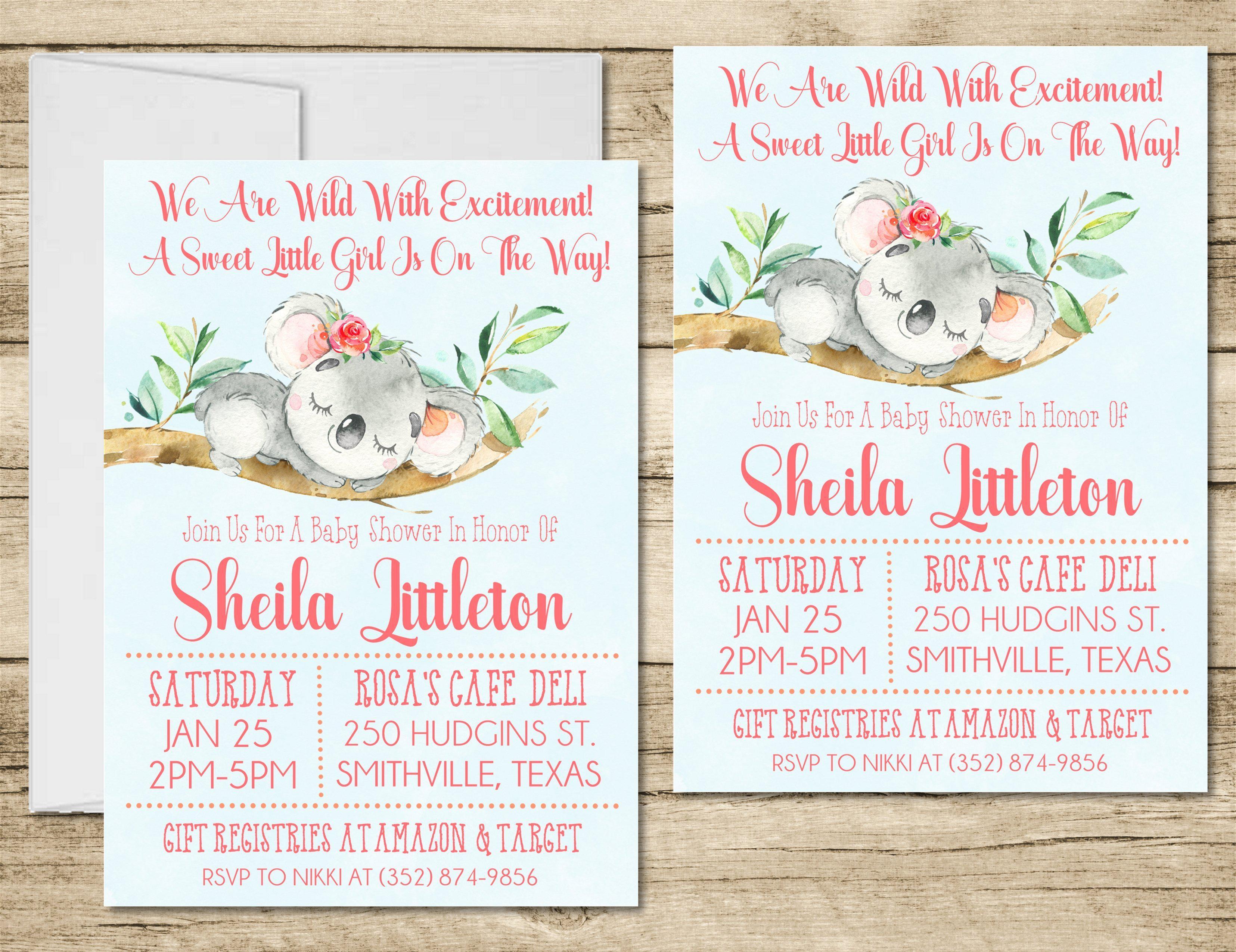 Pink Koala Baby Shower Invitations