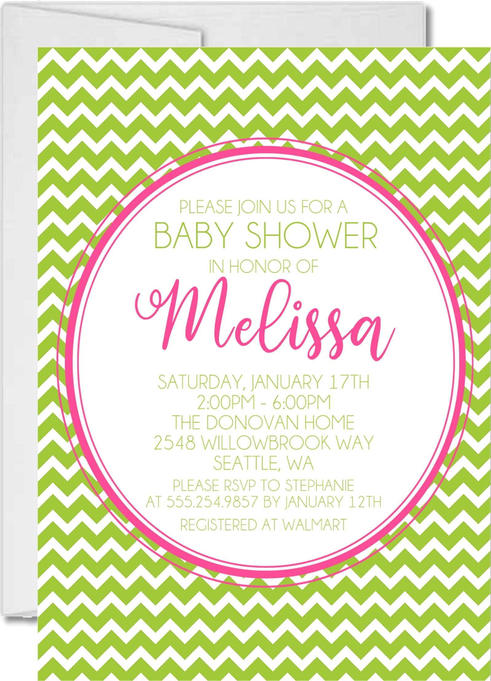 Pink & Lime Chevron Baby Shower Invitations