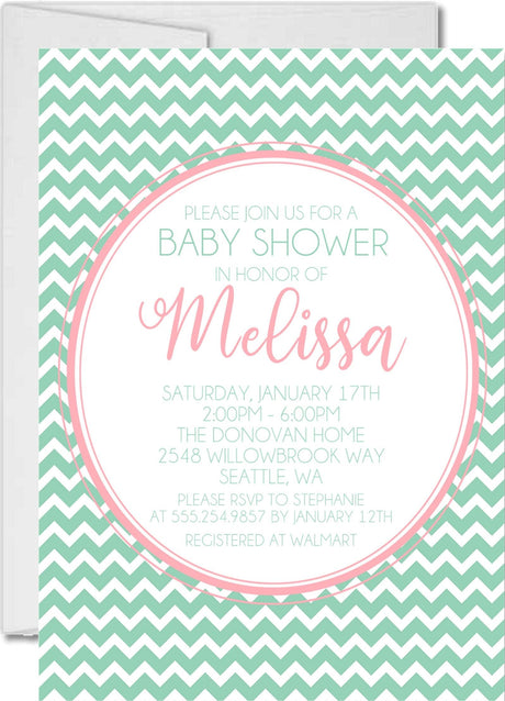 Pink & Mint Chevron Baby Shower Invitations