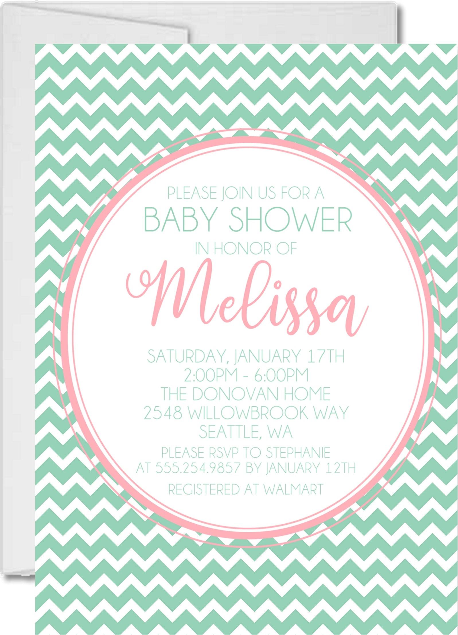 Pink & Mint Chevron Baby Shower Invitations