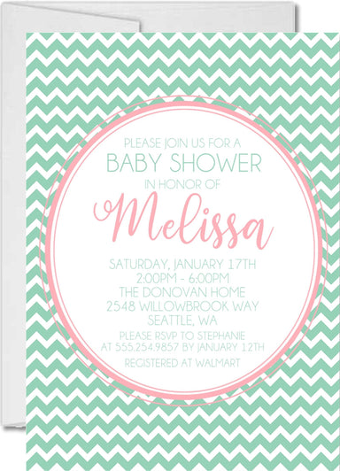 Pink & Mint Chevron Baby Shower Invitations