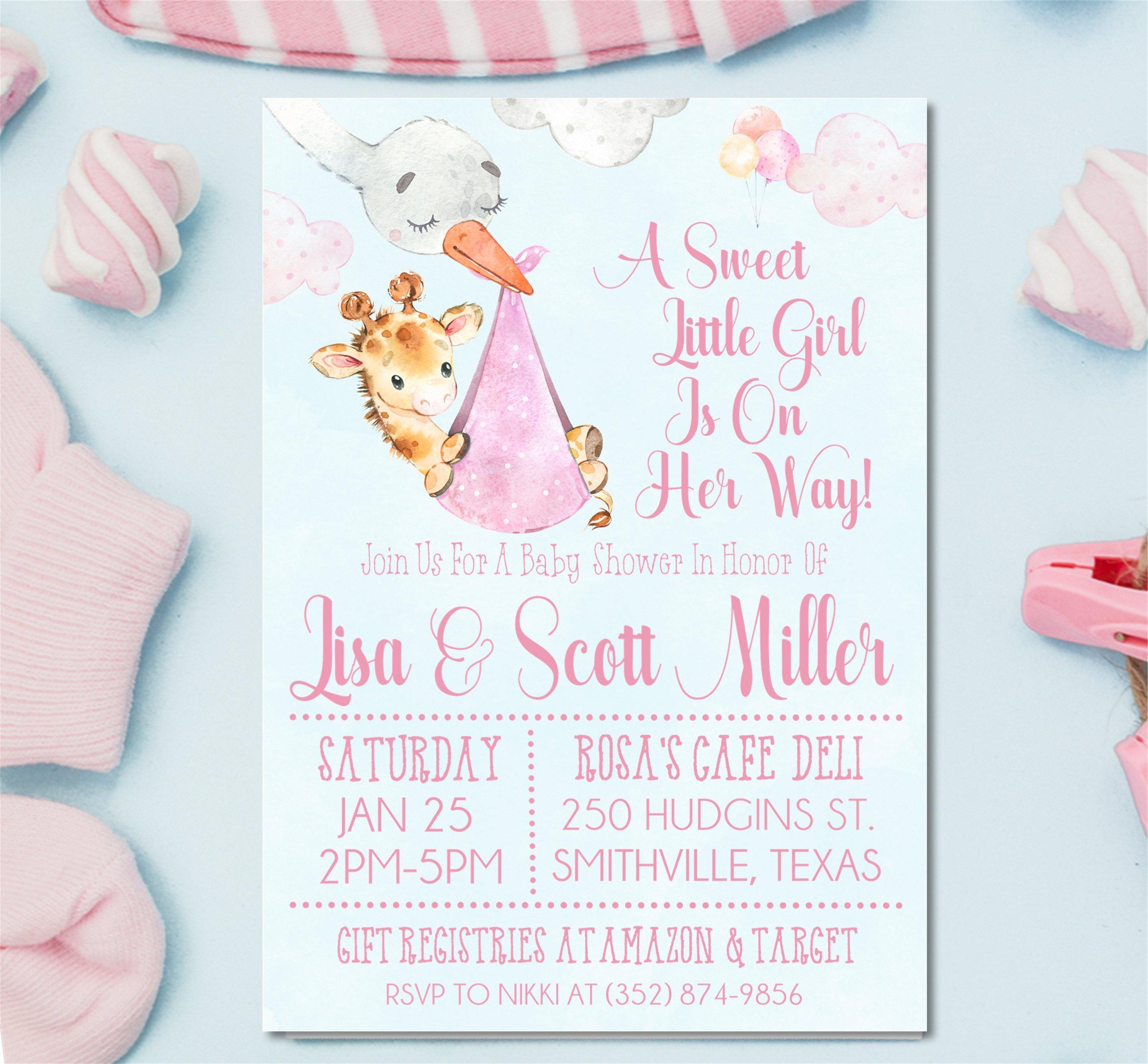 Pink Safari Giraffe Baby Shower Invitations