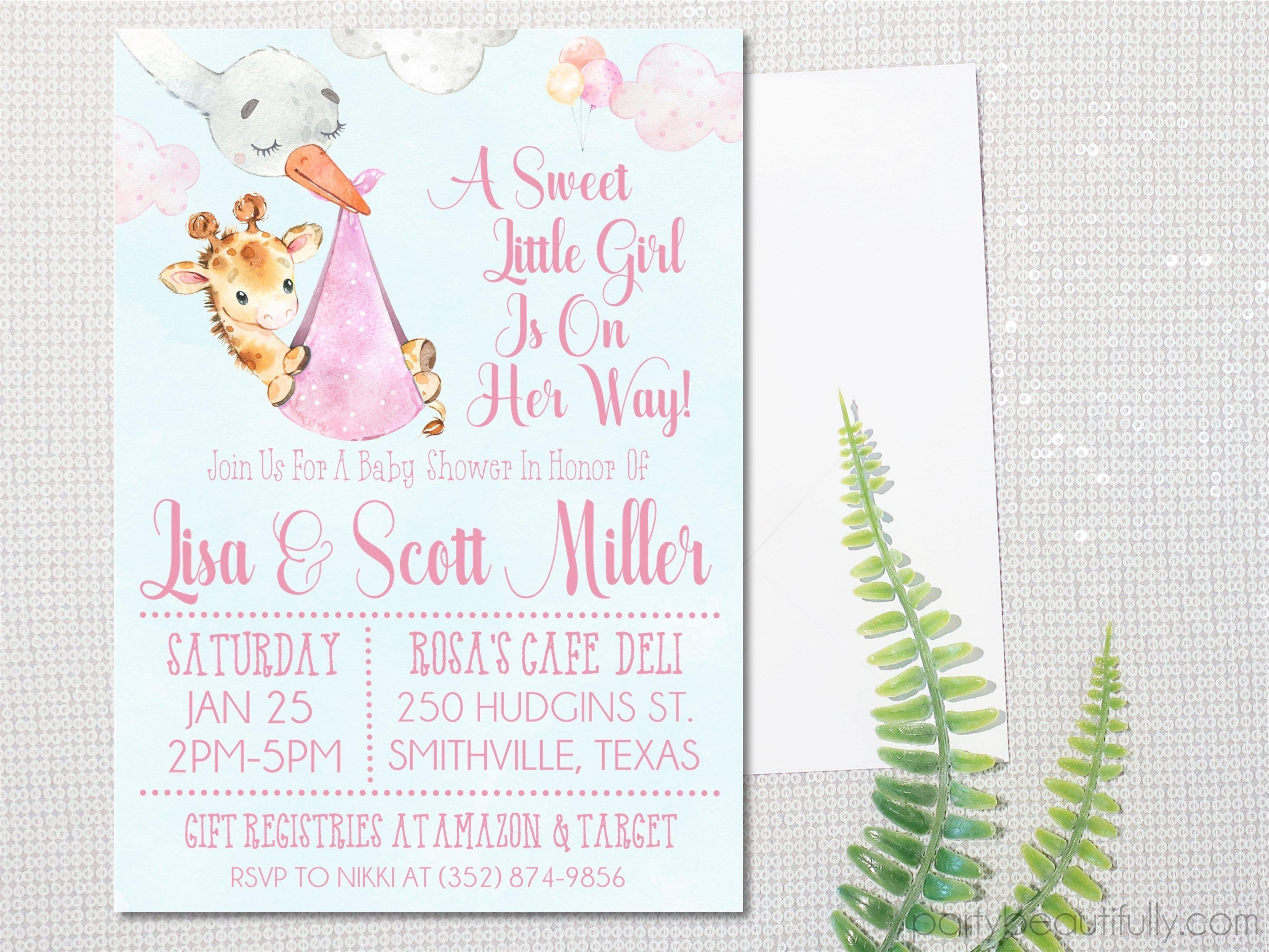 Pink Safari Giraffe Baby Shower Invitations