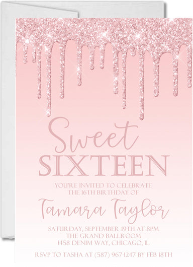 Pink Sweet 16 Party Invitations