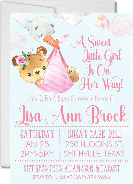 Pink Teddy Bear Baby Shower Invitations
