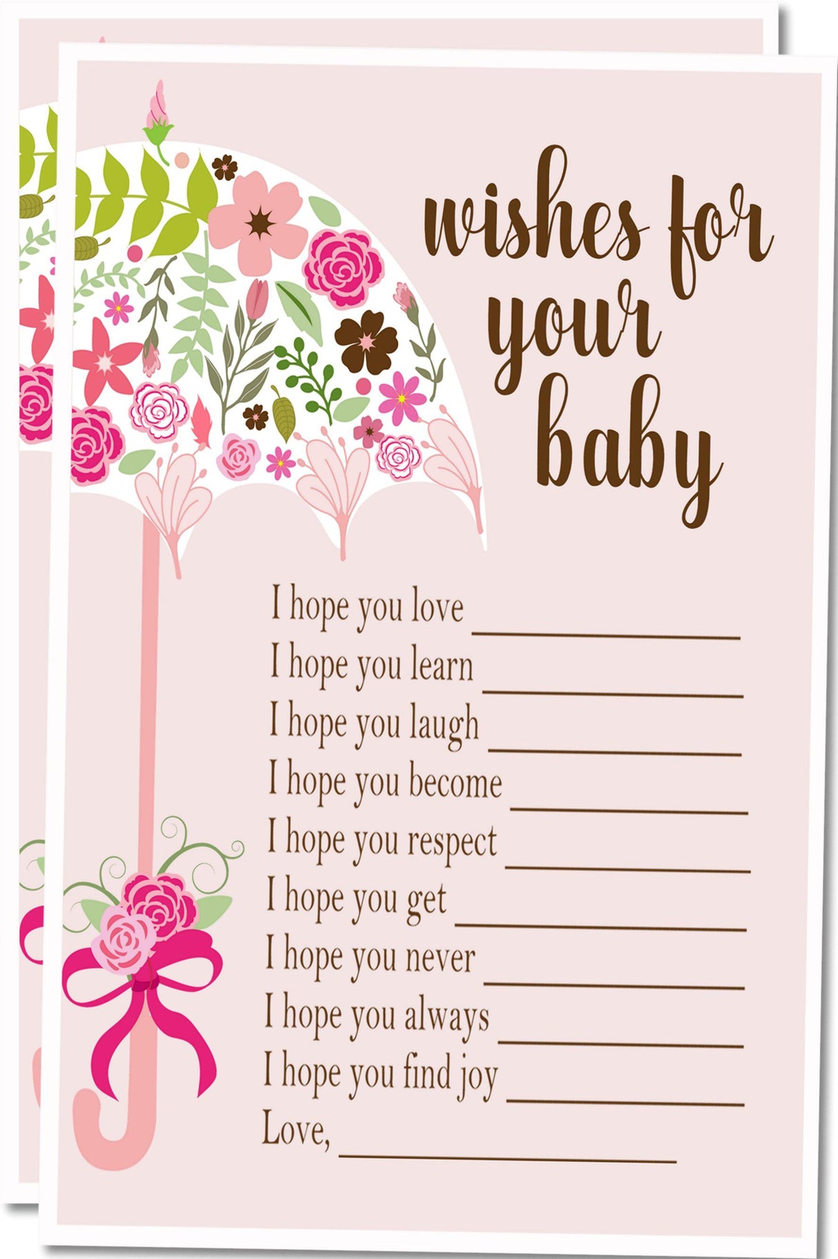 Pink Umbrella Baby Wish Cards