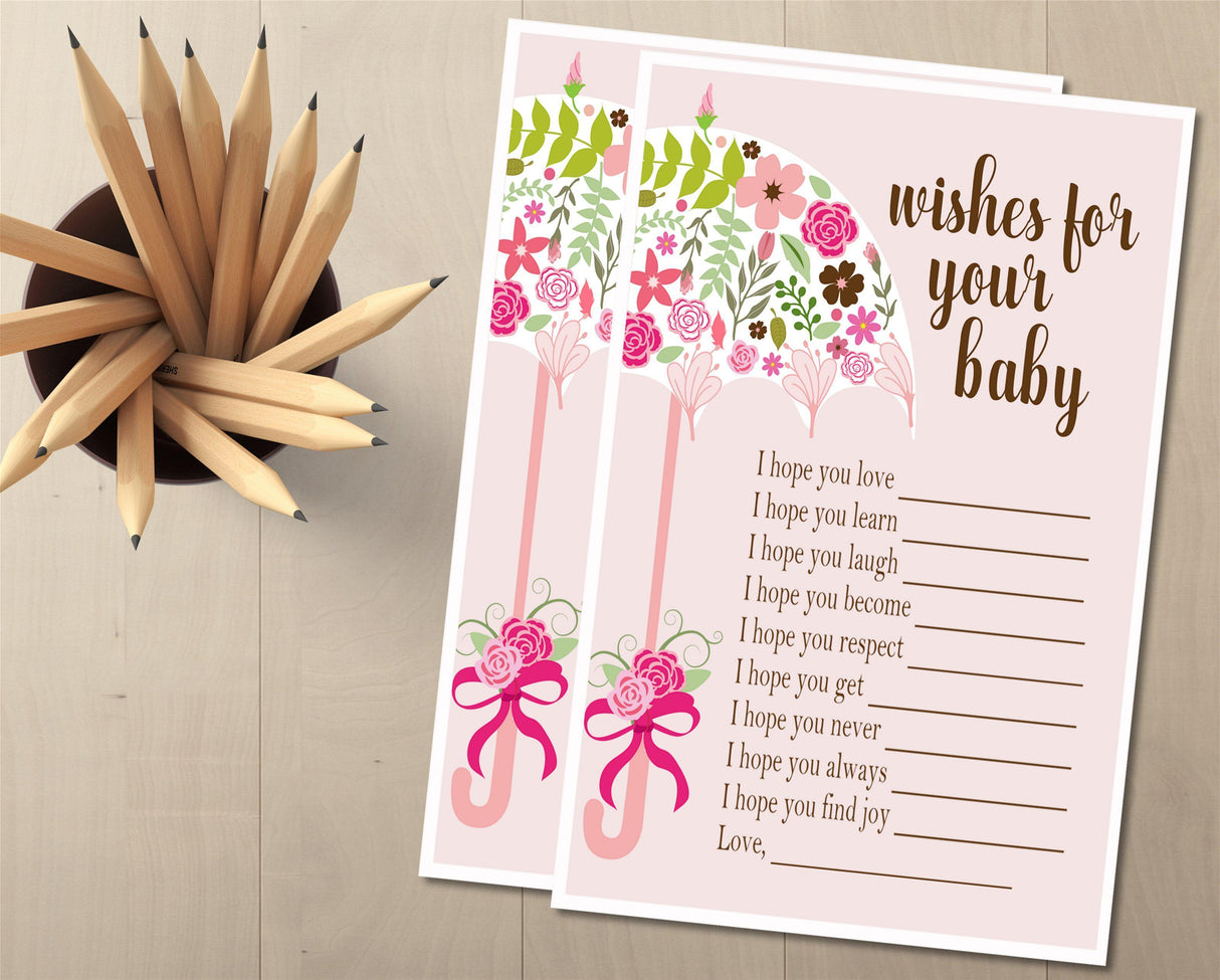 Pink Umbrella Baby Wish Cards