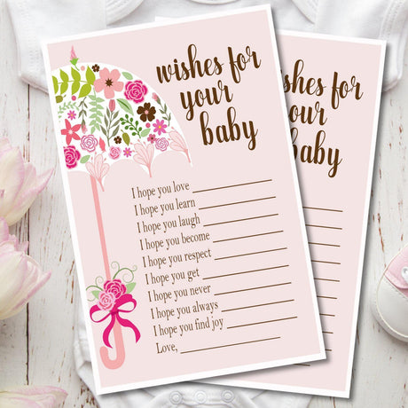Pink Umbrella Baby Wish Cards