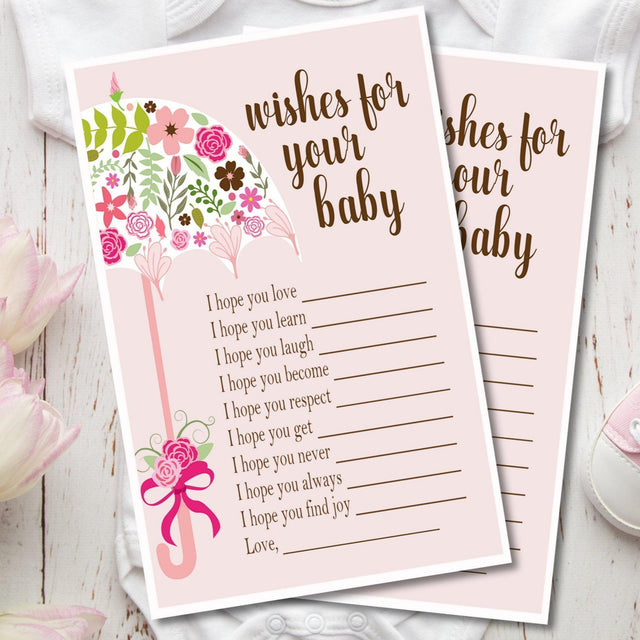 Pink Umbrella Baby Wish Cards