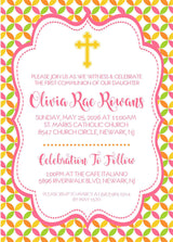 Pink, Yellow, Orange And Lime First Communion Invitations