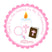 Pink Communion sticker with candle and rosary