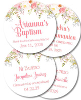 Pink Floral Baptism Stickers