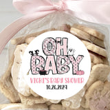 Pink Halloween Oh Baby baby shower sticker with ghost and pumpkin