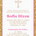 Pink and gold first holy communion invitation for girls with cross design