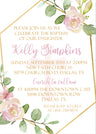 Pink and gold floral baptism invitation with geometric frame