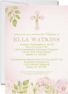 Pink and green floral baptism invitation with watercolor flowers and cross design