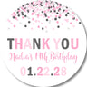 Pink and grey confetti party favor sticker with modern birthday design