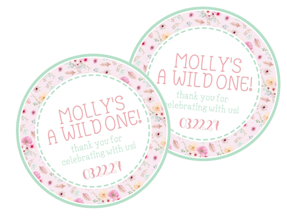 Pink and mint Wild One first birthday sticker