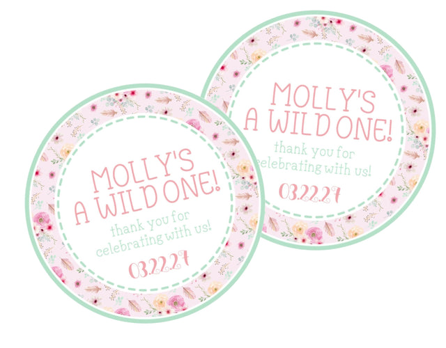 Pink and mint Wild One first birthday sticker