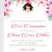 Pink and purple floral First Communion invitation with girl character and elegant script text