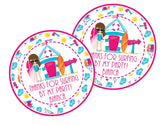 Pink and teal surf party favor label