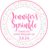 Pink baby sprinkle stickers with colorful sprinkle pattern