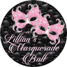 Pink black masquerade ball party sticker favor labels