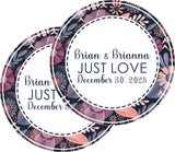 Pink blue floral wedding sticker with botanical border