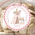 Pink boho teepee birthday sticker with personalized name