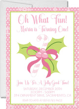 Pink candy cane 1st birthday invitations festive holiday design