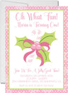 Pink candy cane 1st birthday invitations festive holiday design