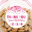 Pink confetti birthday sticker with thank you message