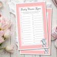 Pink elephant baby shower name race printable