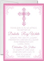 Pink filigree cross christening invitation with framed design