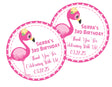 Pink flamingo birthday sticker with tropical accents