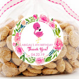 Pink floral flamingo birthday sticker with watercolor roses