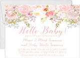 Pink floral sip and see invitation with hello baby design