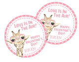 Pink giraffe Valentine labels personalized