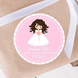 Pink girl First Holy Communion sticker with personalized name