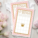 Pink gold princess baby shower bingo printable