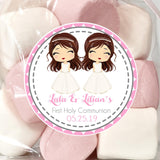 Pink gray twins communion sticker